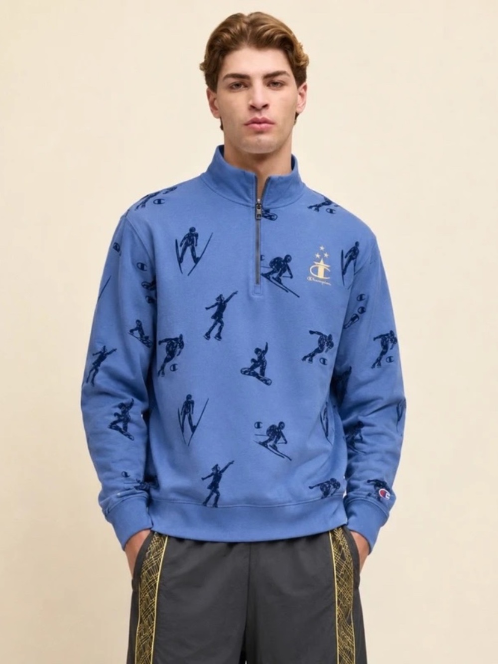 Champion Gold Medal Fleece Motif 1/4 Zip Sweatshirt Size XXL Blue Winter Sports